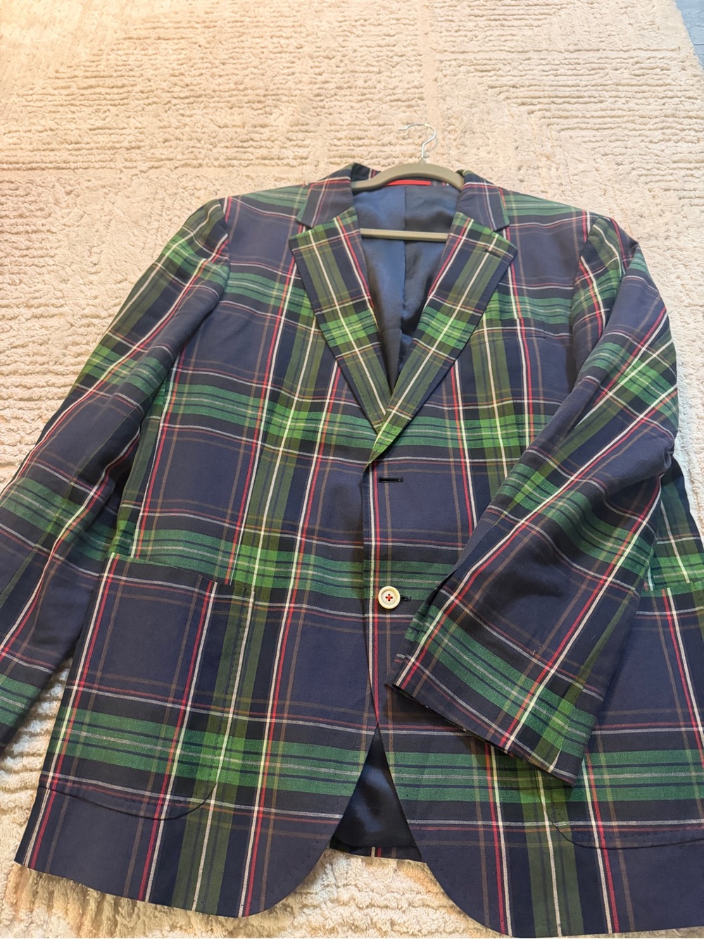 Carolina Herrera Navy & Green Plaid Sport Coat